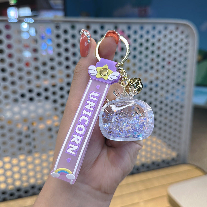 Wholesale Transparent Acrylic Luminous TV Sets with Quicksand Bottle Keychain